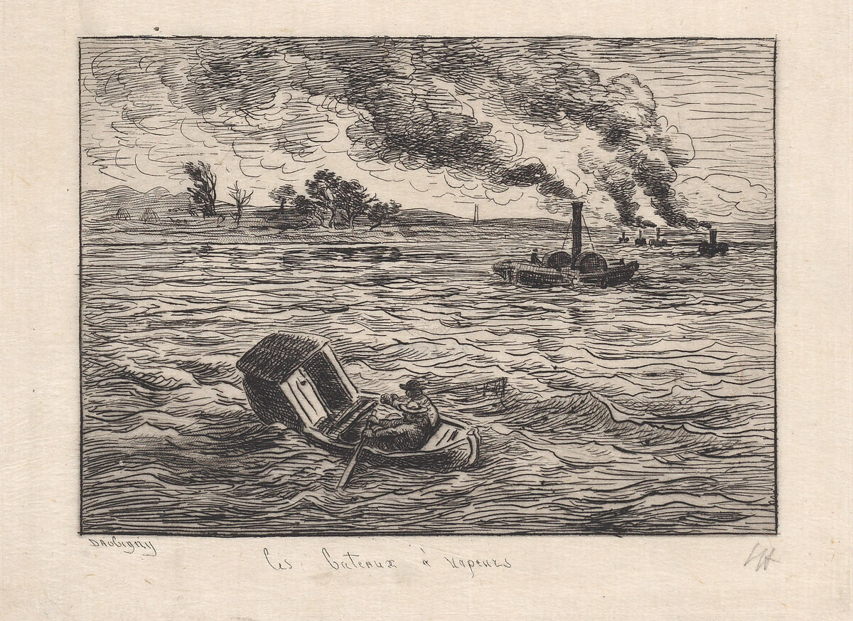 The Steam Boats, Charles-François Daubigny (French, Paris 1817–1878 Paris), Etching; first state of three (Delteil)