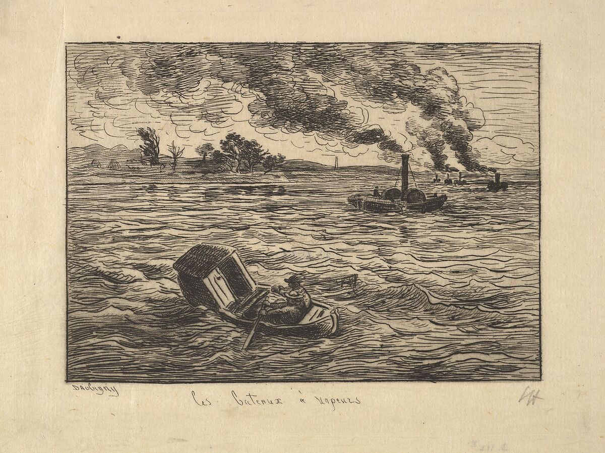 The Steam Boats, Charles-François Daubigny (French, Paris 1817–1878 Paris), Etching; first state of three (Delteil) 