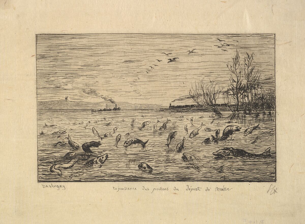 The Fish Rejoice in the Departure of the Cabin Boy, Charles-François Daubigny (French, Paris 1817–1878 Paris), Etching; first state of three (Delteil) 