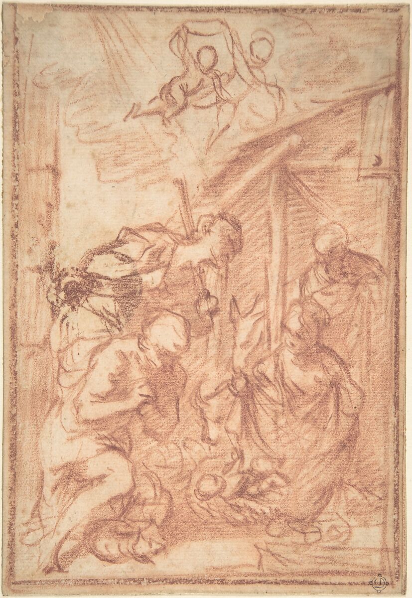 Adoration of the Shepherds, Francisco Vieira de Mattos (Il Lusitano) (Portuguese, Lisbon 1699–1783 Lisbon), Red chalk on off-white paper.  Composition outlined in ruled red chalk lines. 