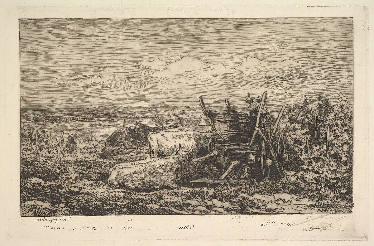 The Harvest (Souvenir of the Morvan), Charles-François Daubigny (French, Paris 1817–1878 Paris), Etching; first state of five (Delteil) 