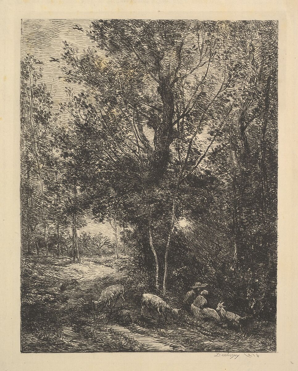 Shepherd and Shepherdess, Charles-François Daubigny (French, Paris 1817–1878 Paris), Etching; first state of three (Delteil) 