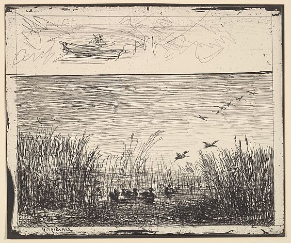 Ducks in the Marshes, Charles-François Daubigny (French, Paris 1817–1878 Paris), Cliché-verre (ed. 1921) 