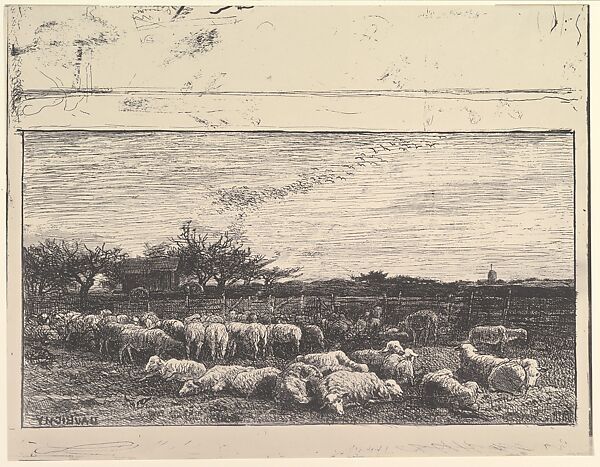 The Sheep Meadow, Charles-François Daubigny (French, Paris 1817–1878 Paris), Cliché-verre; second state of two (ed. 1921) 