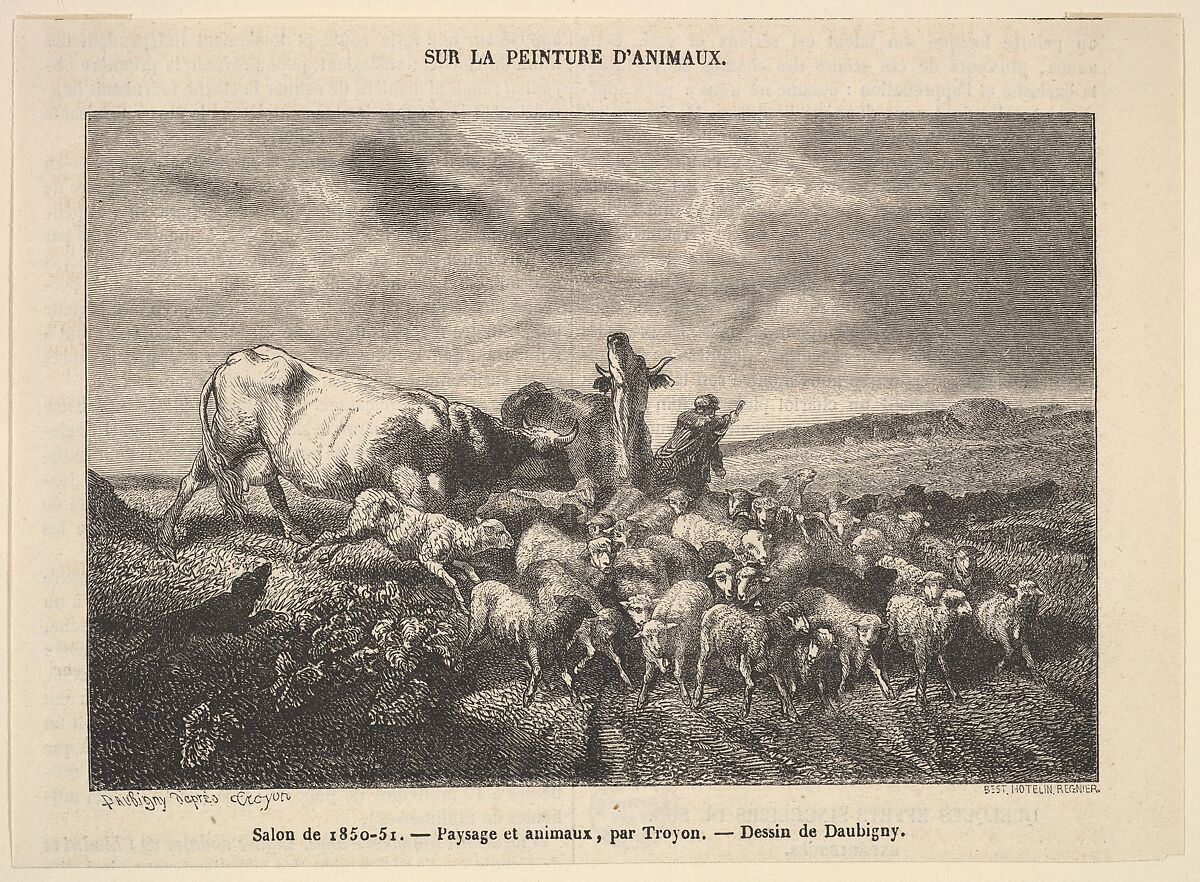 Salon de 1850-51; Paysage et Animaux, par Troyon, Charles-François Daubigny (French, Paris 1817–1878 Paris), Wood engraving 