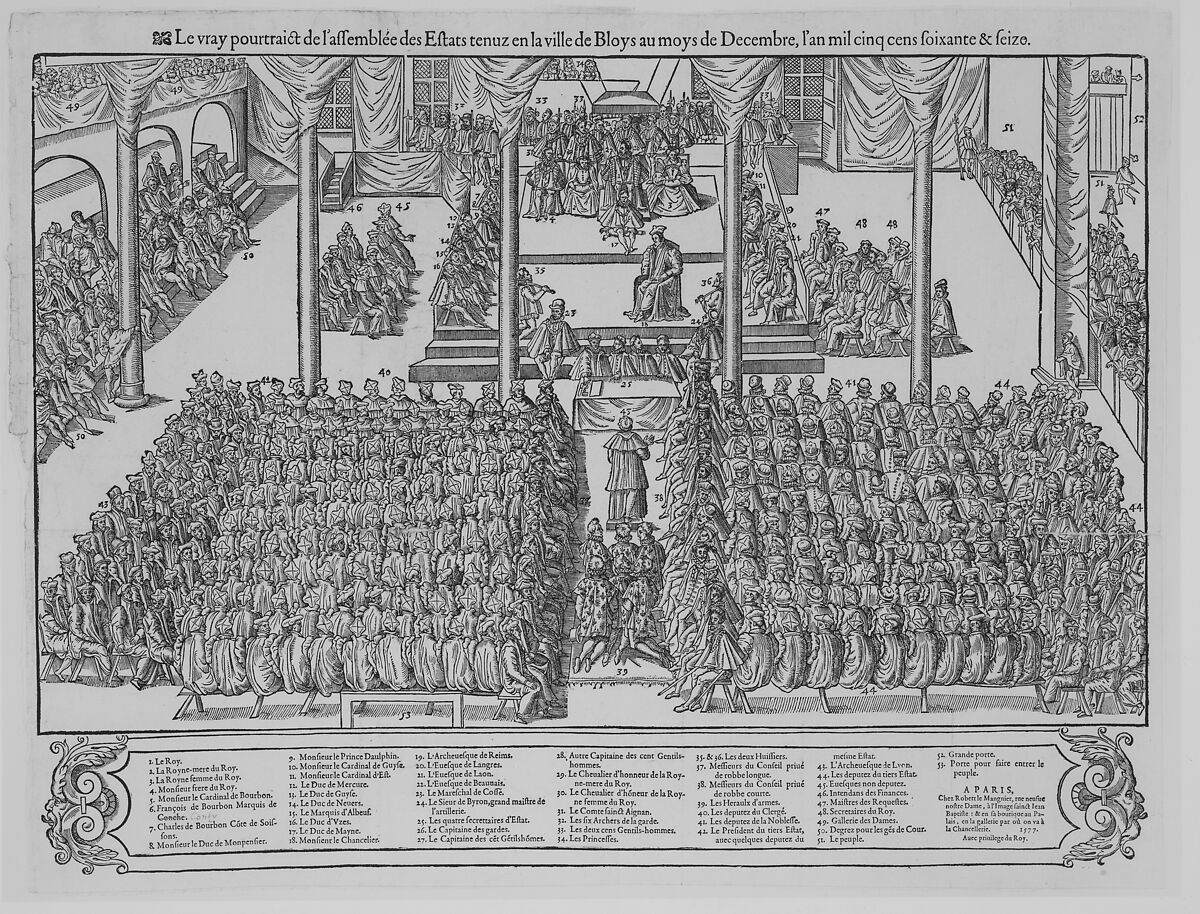 Le vray pourtraict de l'assemblee des Estats tenuz en la ville de Bloys au moys de Decembre, l'an mil cinq cens soixante & seize, Published by Robert Le Mangnier (French), woodcut 