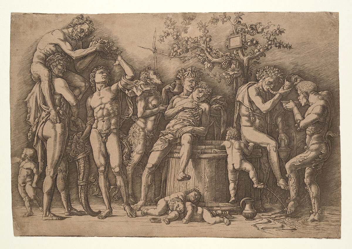 Bacchanal with a Wine Vat, Andrea Mantegna (Italian, Isola di Carturo 1430/31–1506 Mantua), Engraving and drypoint 