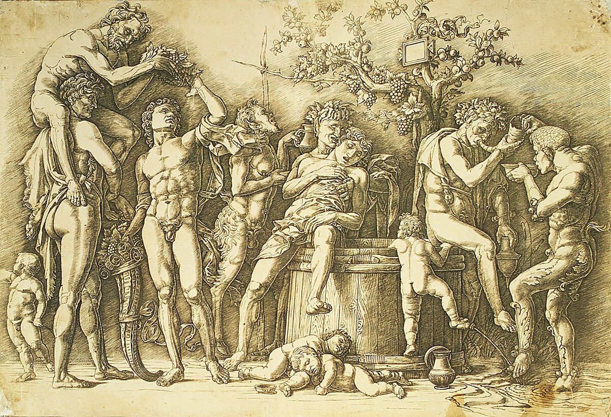 Bacchanal with a Wine Vat, Andrea Mantegna (Italian, Isola di Carturo 1430/31–1506 Mantua), Engraving and drypoint