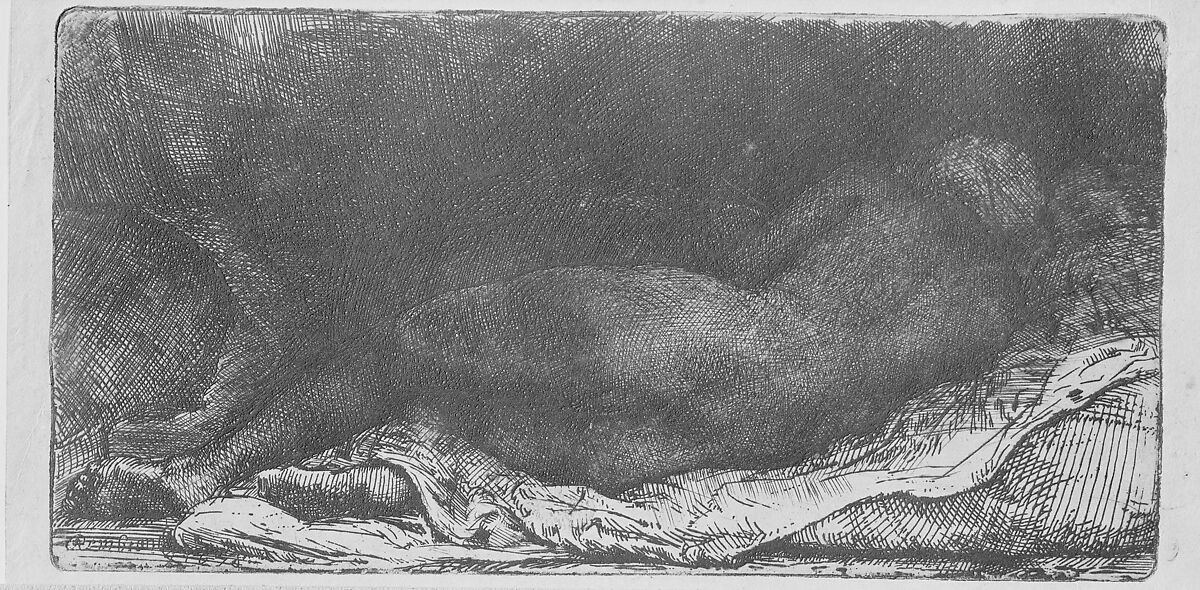 Reclining Female Nude, Rembrandt (Rembrandt van Rijn) (Dutch, Leiden 1606–1669 Amsterdam), Etching, drypoint, and engraving on Japanese paper; second of six states