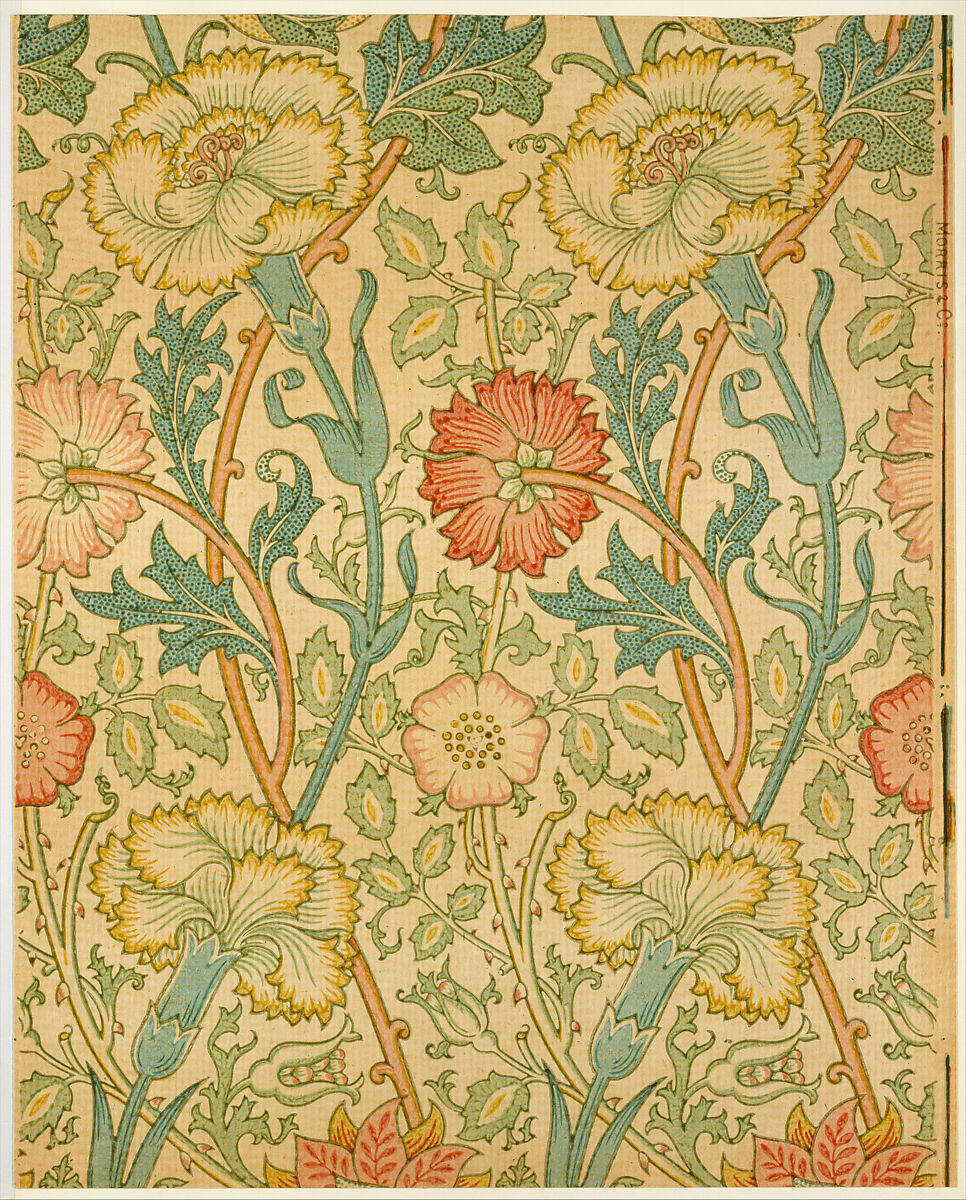 Pink and Rose, William Morris (British, Walthamstow, London 1834–1896 Hammersmith, London), Block-printed in distemper colors