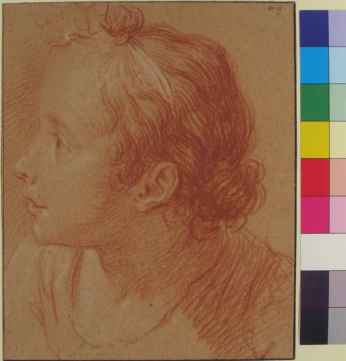 Head of a Young Girl, Jacques Dumont, called le Romain (French, Paris 1701–1781 Paris), Red chalk, heightened with white, on beige paper