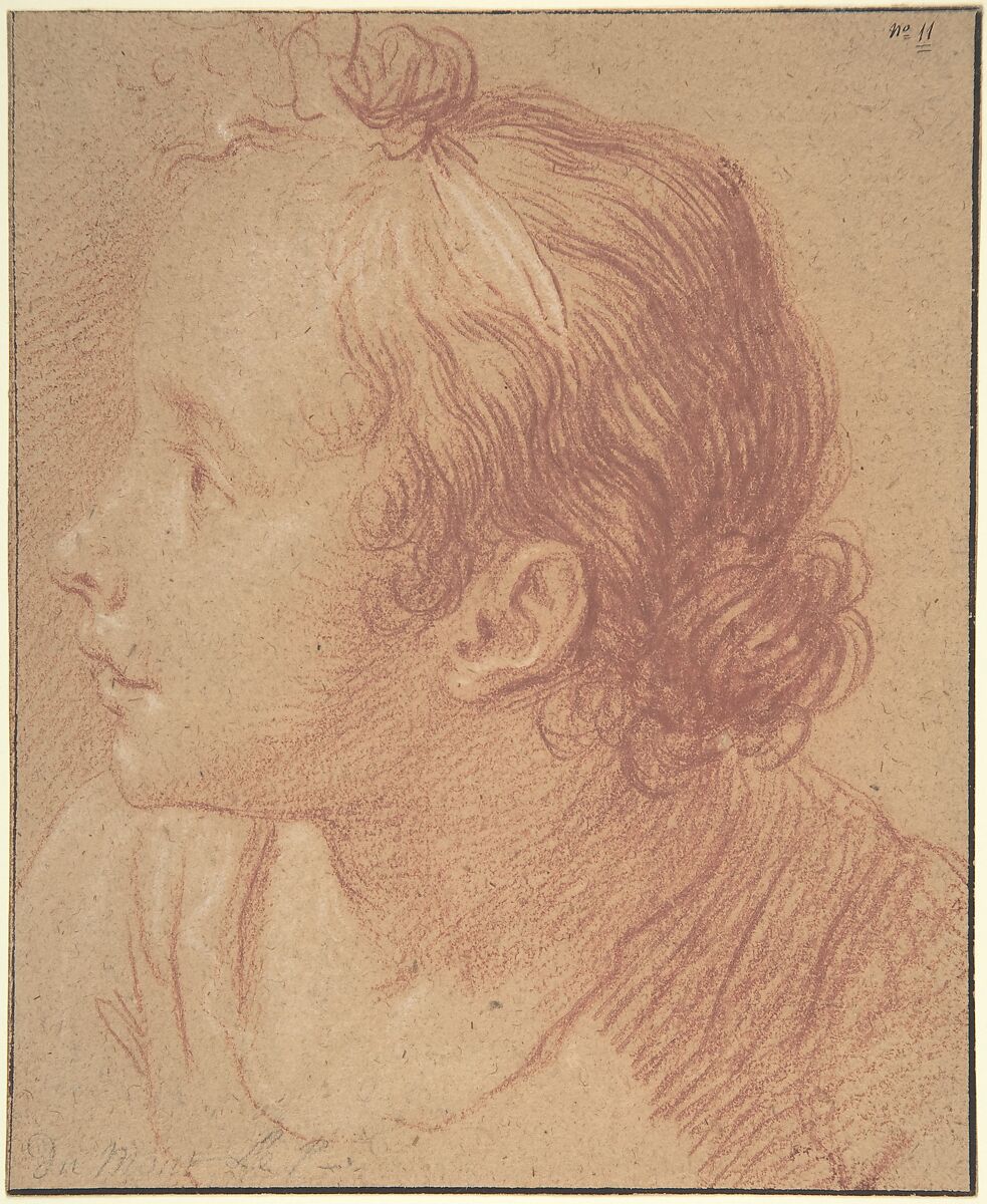 Head of a Young Girl, Jacques Dumont, called le Romain (French, Paris 1701–1781 Paris), Red chalk, heightened with white, on beige paper 