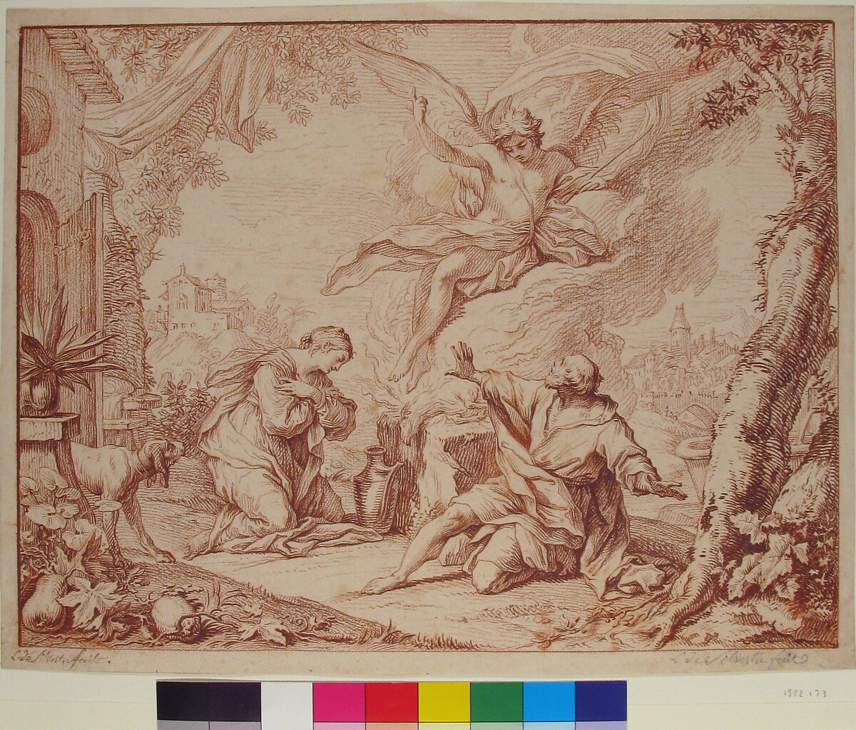 The Sacrifice of Manoah, Jacques Dumont, called le Romain (French, Paris 1701–1781 Paris), Red chalk