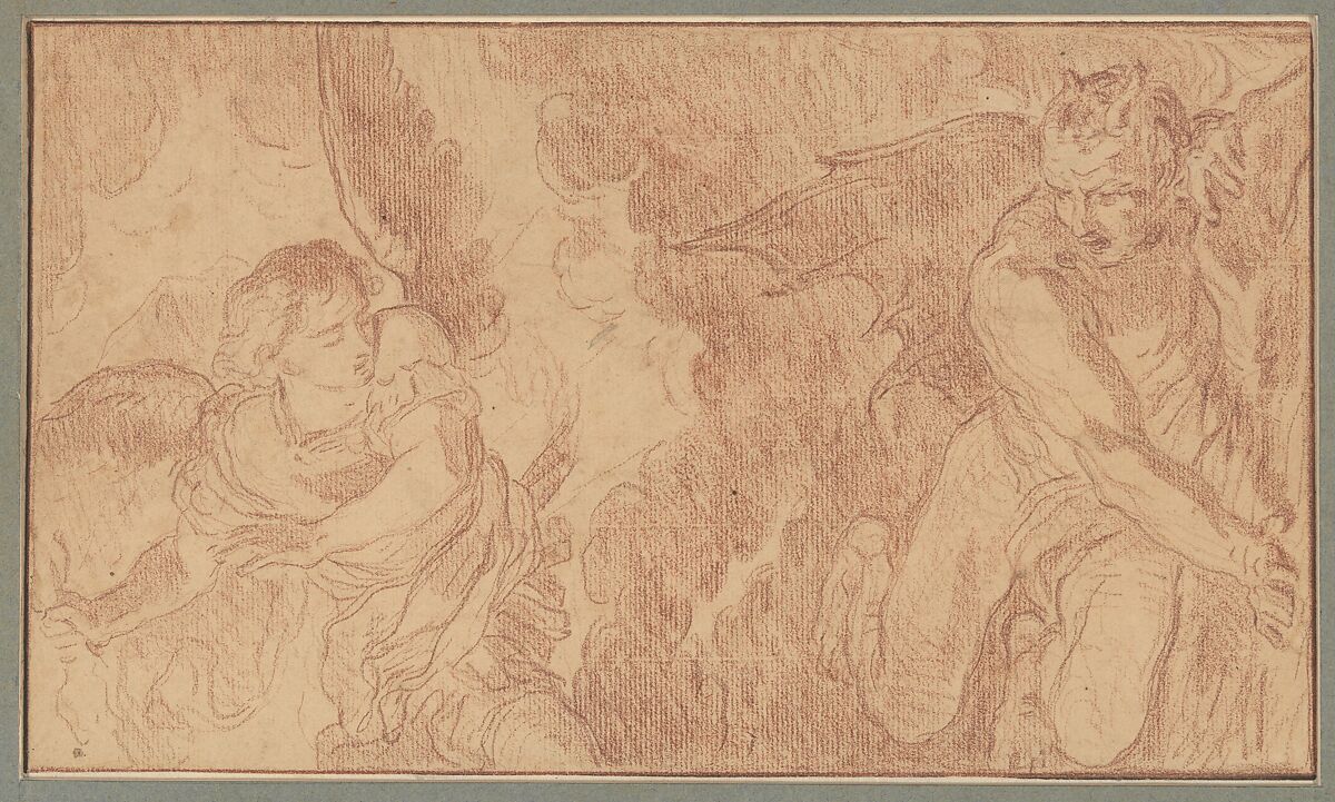 St. Michael Casting Down Lucifer, after Pier Francesco Mola, Louis Jean Jacques Durameau (French, Paris 1733–1796 Versailles), Red chalk