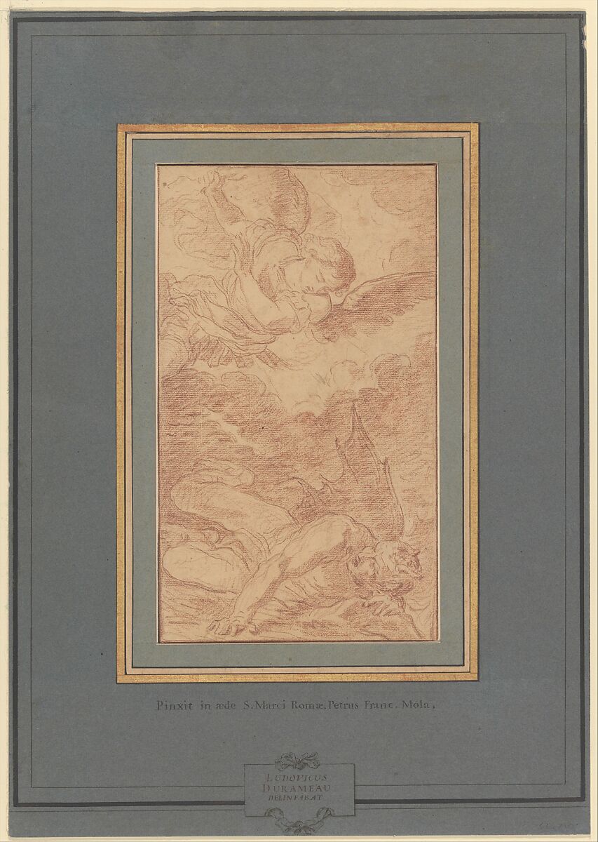 St. Michael Casting Down Lucifer, after Pier Francesco Mola, Louis Jean Jacques Durameau (French, Paris 1733–1796 Versailles), Red chalk