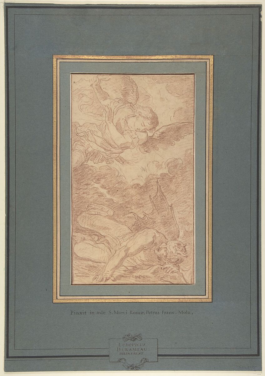 St. Michael Casting Down Lucifer, after Pier Francesco Mola, Louis Jean Jacques Durameau (French, Paris 1733–1796 Versailles), Red chalk