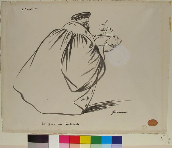 The Barman:  The Colonel's Drink. Caricature of Criminal Court Judge, Alphonse Bard, Jean-Louis Forain (French, Reims 1852–1931 Paris), Brush and ink