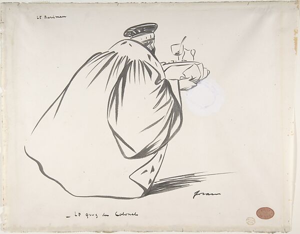 The Barman:  The Colonel's Drink. Caricature of Criminal Court Judge, Alphonse Bard, Jean-Louis Forain  French, Brush and ink