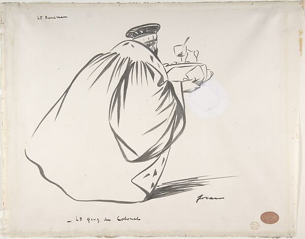 The Barman:  The Colonel's Drink. Caricature of Criminal Court Judge, Alphonse Bard, Jean-Louis Forain (French, Reims 1852–1931 Paris), Brush and ink 