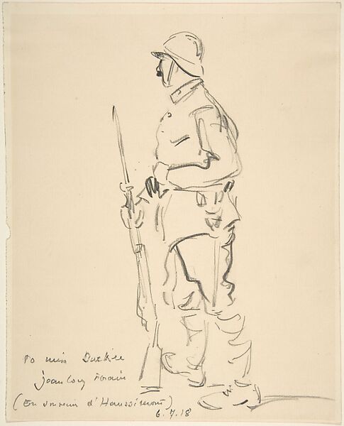 French Soldier, Jean-Louis Forain (French, Reims 1852–1931 Paris), Conté crayon 