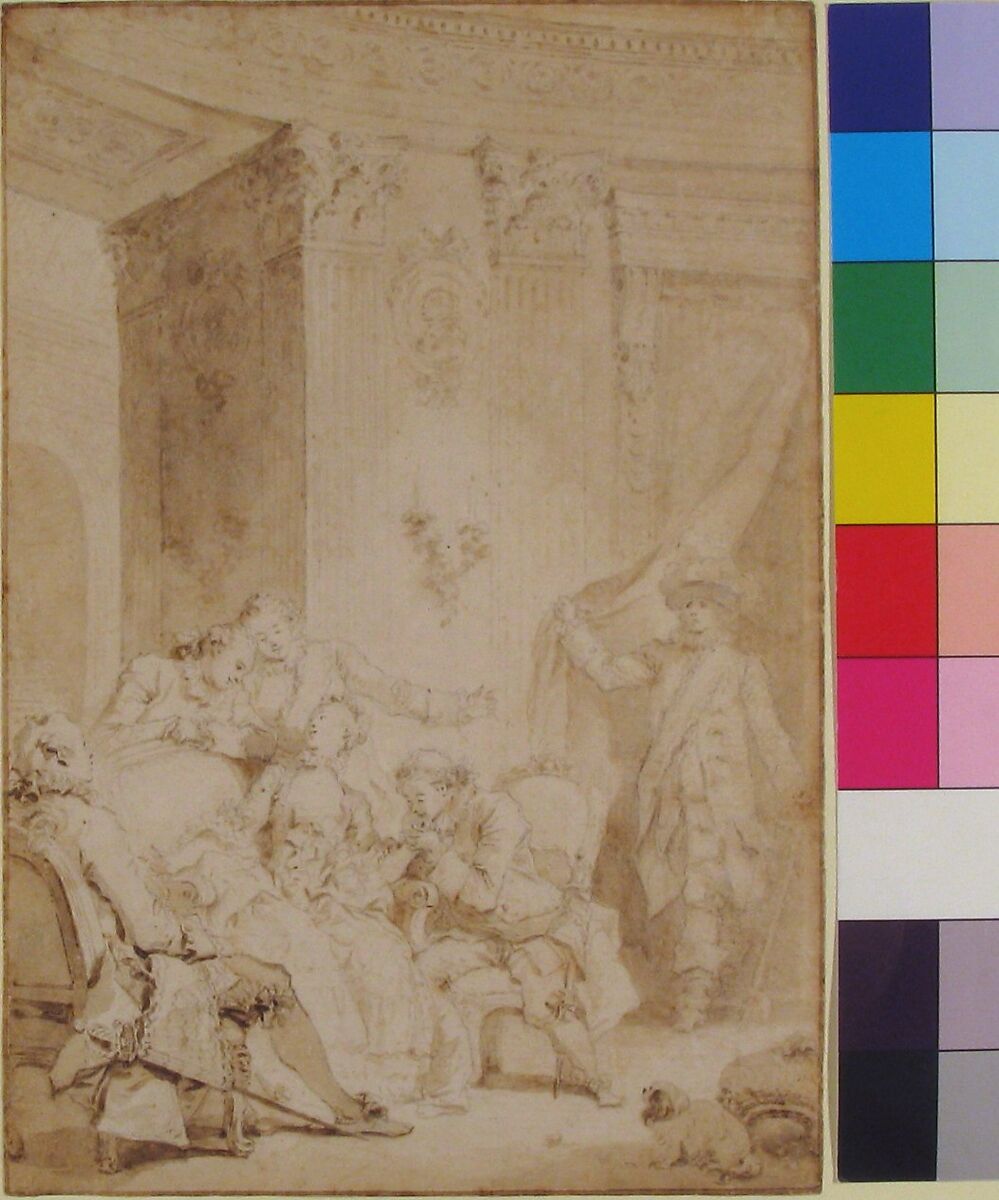 The Husband-Confessor, Jean Honoré Fragonard (French, Grasse 1732–1806 Paris), Brush and brown wash over light black chalk underdrawing