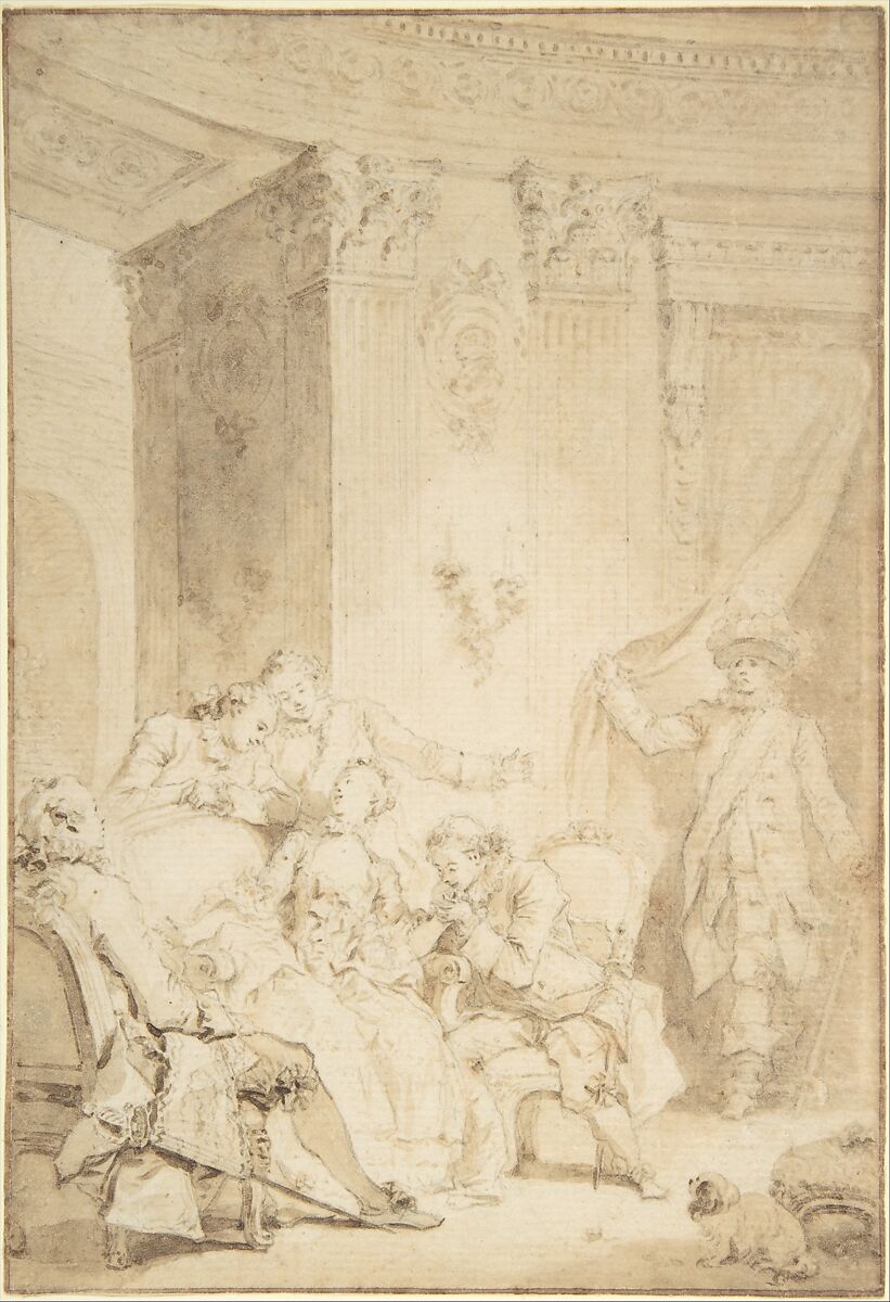 The Husband-Confessor, Jean Honoré Fragonard (French, Grasse 1732–1806 Paris), Brush and brown wash over light black chalk underdrawing 
