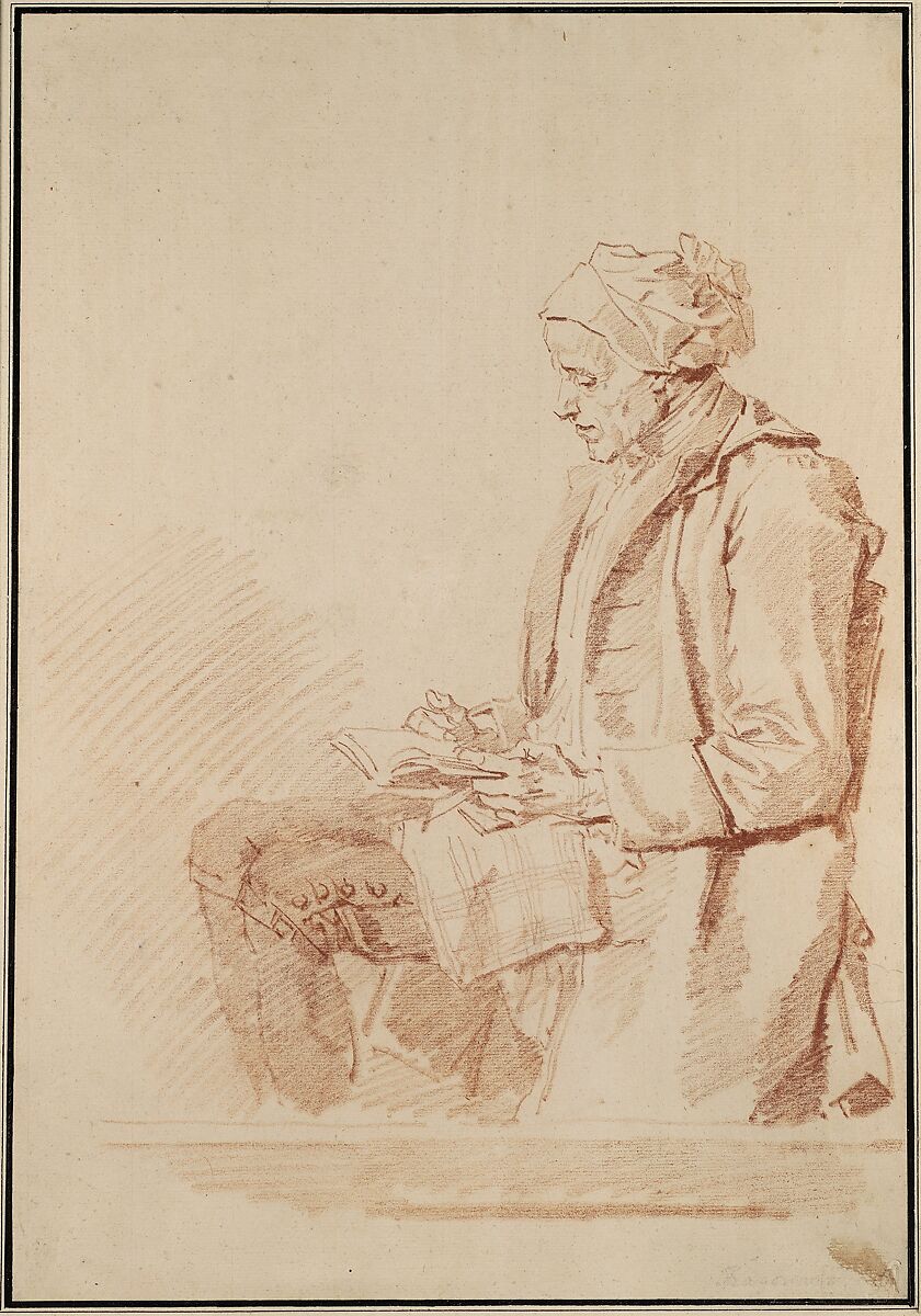 Seated Man Reading, Jean Honoré Fragonard (French, Grasse 1732–1806 Paris), Red chalk