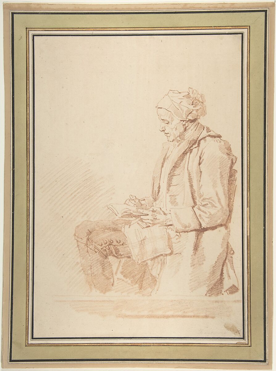 Seated Man Reading, Jean Honoré Fragonard (French, Grasse 1732–1806 Paris), Red chalk 