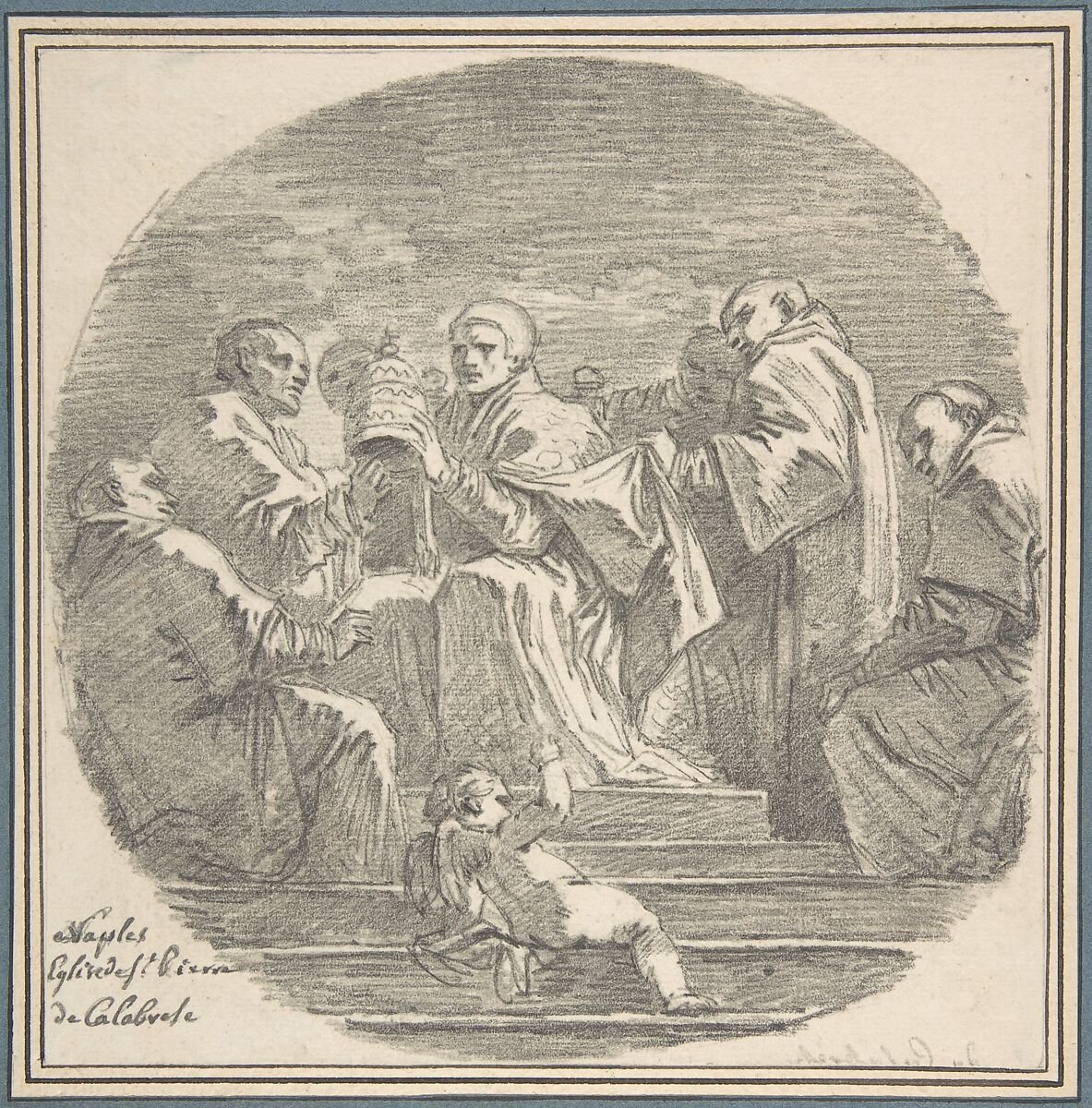 Saint Celestine V Renouncing the Papacy, after Mattia Preti, Jean Honoré Fragonard  French, Black chalk, over a black chalk counterproof