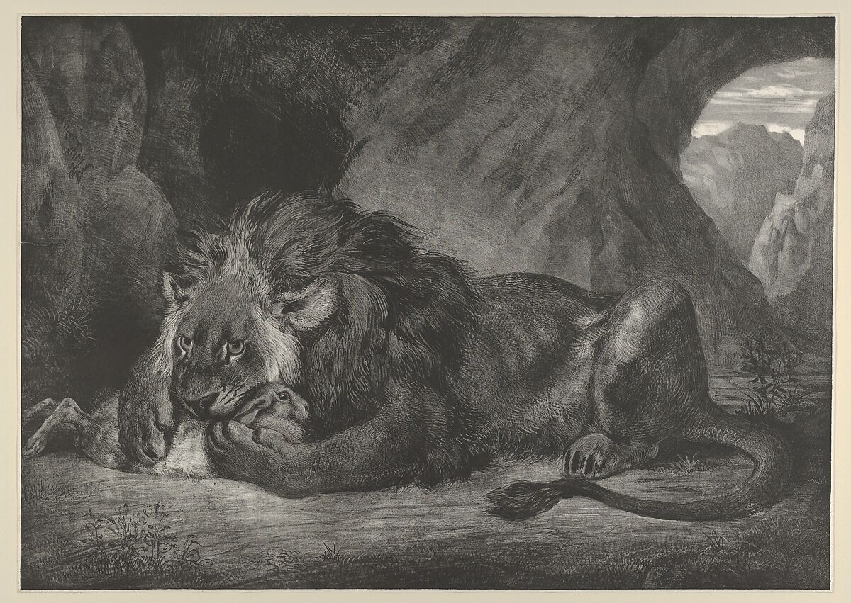 Lion of the Atlas Mountains, Eugène Delacroix (French, Charenton-Saint-Maurice 1798–1863 Paris), Lithograph; probably second state of four 