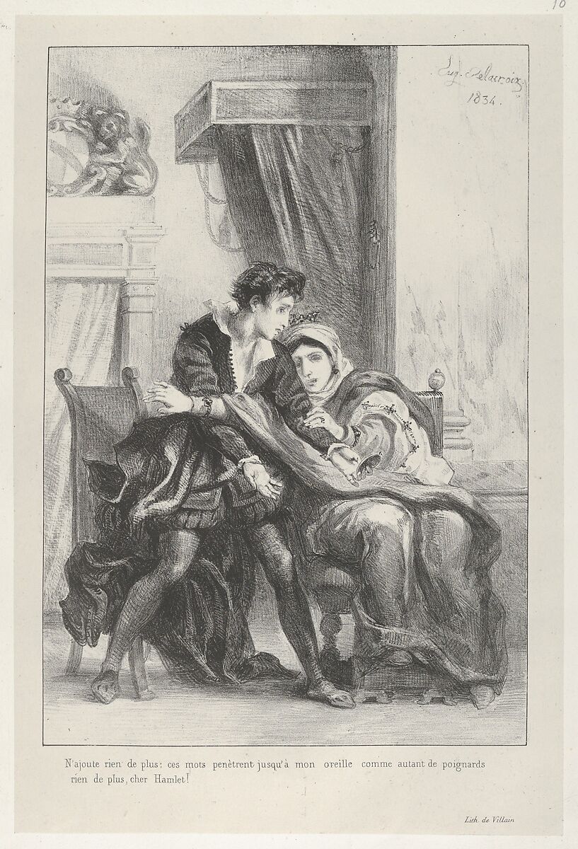 Hamlet and the Queen, Eugène Delacroix (French, Charenton-Saint-Maurice 1798–1863 Paris), Lithograph; third state of four 