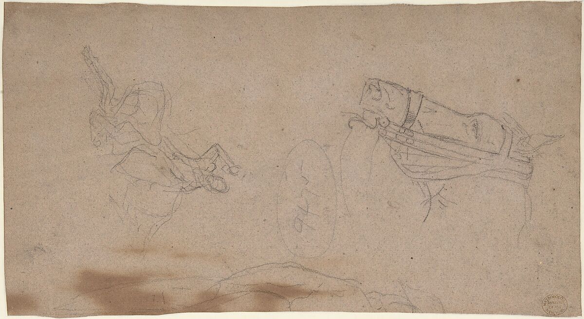 Arab Skirmish, Eugène Fromentin (French, La Rochelle 1820–1876 Saint-Maurice), Black and white chalk on brown gray paper