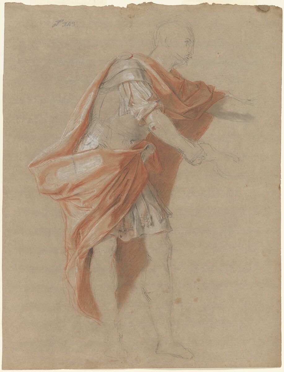 Coriolanus Standing, Louis Galloche (French, Paris 1670–1761 Paris), Black, red and white chalk, stumped, on beige paper