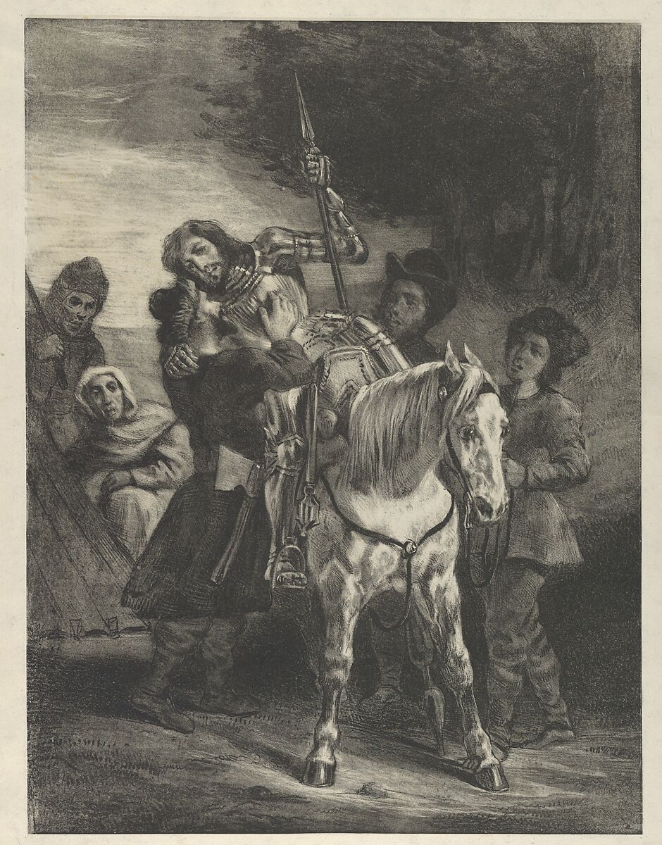 The Wounded Goetz Taken in by the Gypsies, Eugène Delacroix (French, Charenton-Saint-Maurice 1798–1863 Paris), Lithograph; second state of two 