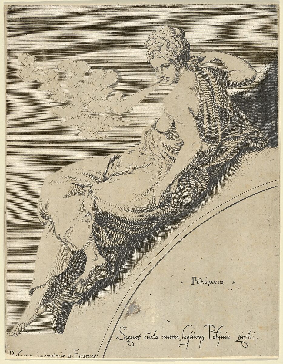 Polyhymnia, from "The Muses and the Three Great Goddesses", Anonymous, Italian, 16th century (Italian, active Central Italy, ca. 1550–1580), Engraving 
