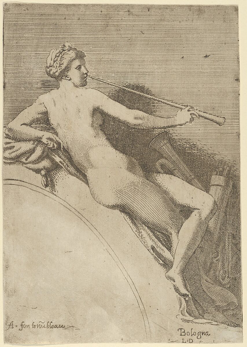 Euterpe, from "Twelve Muses and Goddesses", Léon Davent (French, active 1540–56), Etching 
