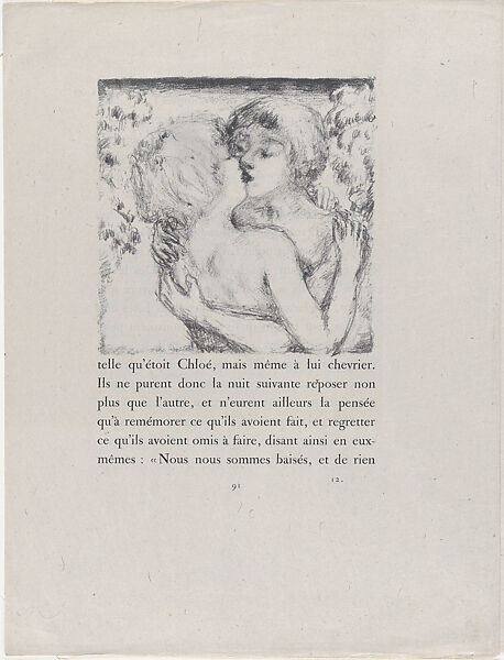 Couple Embracing, from "Daphnis and Chloe" by Longus, Pierre Bonnard (French, Fontenay-aux-Roses 1867–1947 Le Cannet), Lithograph; proof