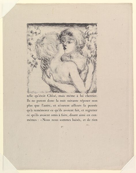 Couple Embracing, from "Daphnis and Chloe" by Longus, Pierre Bonnard (French, Fontenay-aux-Roses 1867–1947 Le Cannet), Lithograph; proof 