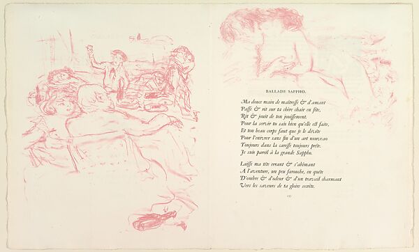 Prospectus for Parallèlement, Pierre Bonnard (French, Fontenay-aux-Roses 1867–1947 Le Cannet), Lithograph in rose on Holland paper 