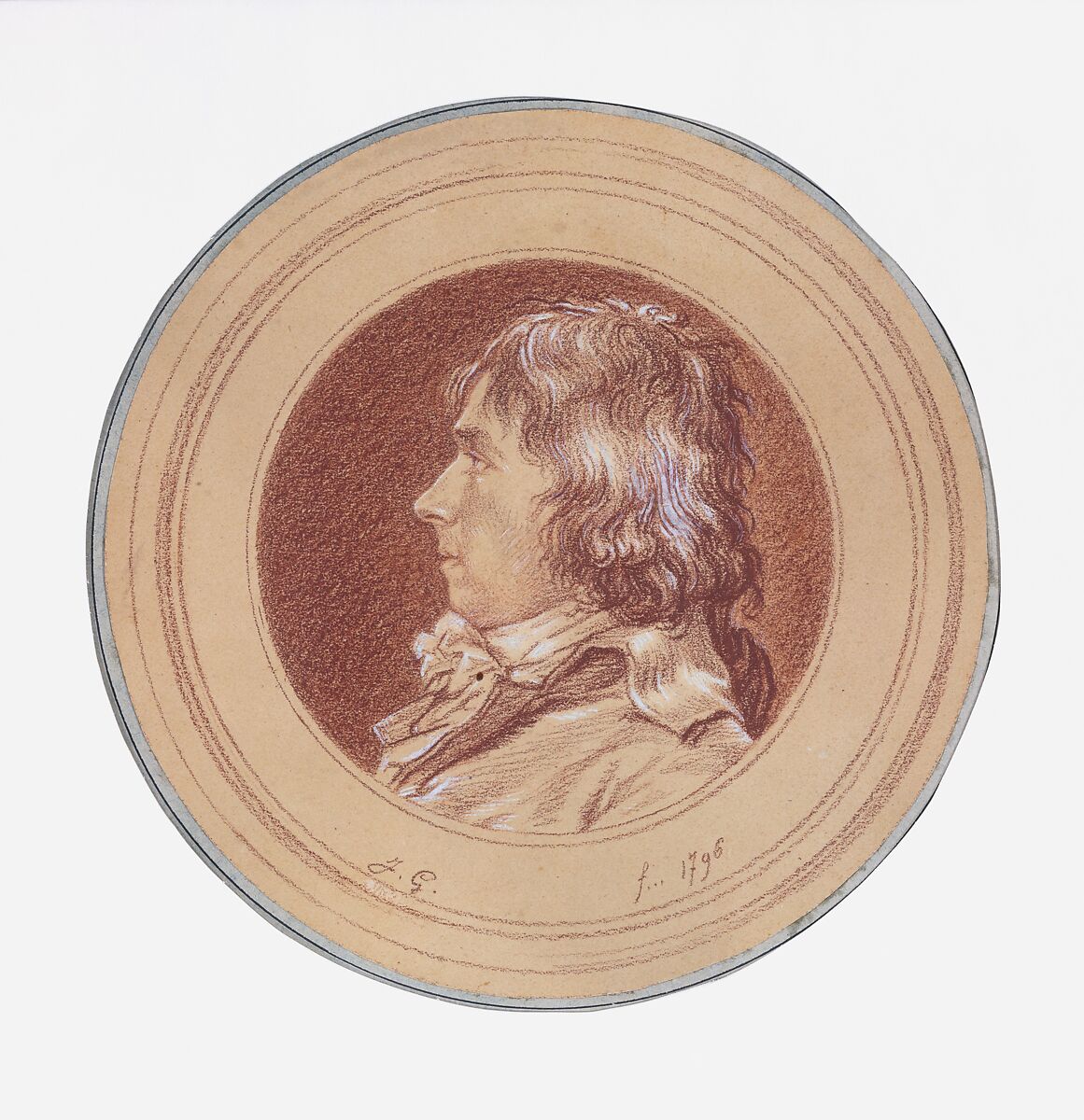 Bust of a Man in Profile to Left, Jacques Gamelin (French, Carcassonne 1738–1803 Carcassonne), Red chalk, heightened with white, on beige paper