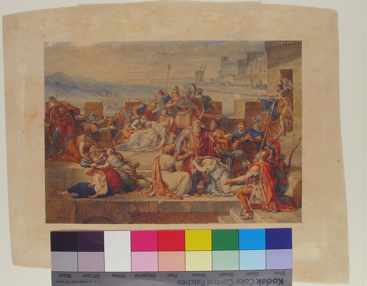 Priam and his Family Mourning the Death of Hector, Etienne Barthélemy Garnier (French, Paris 1759–1849 Paris), Watercolor over graphite. Varnished.
