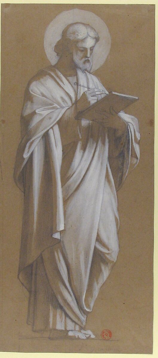 Saint Matthew, Camille-Auguste Gastine (French, Paris 1819–1867 Paris), Graphite and white gouache