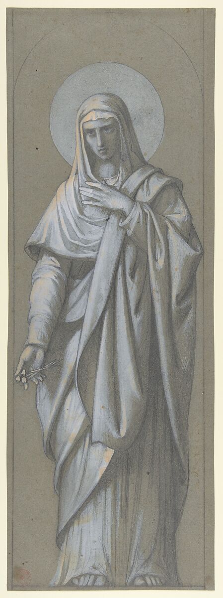 Mater Dolorosa, Camille-Auguste Gastine (French, Paris 1819–1867 Paris), Graphite and gouache, on gray-green paper. Lined. 