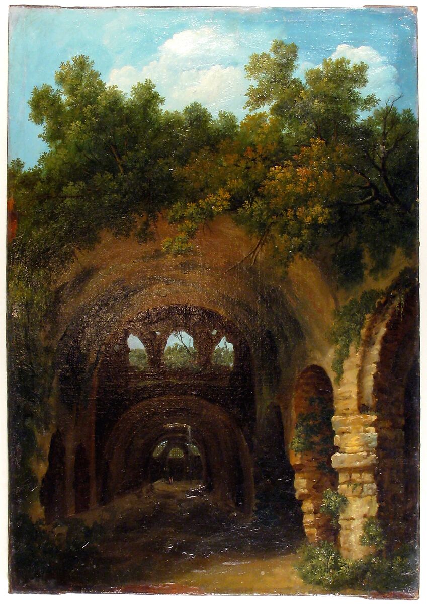 Ruins of a Roman Bath or Reservoir, Louis Gauffier (French, La Rochelle 1762–1801 Livourne), Oil on paper, laid down on canvas