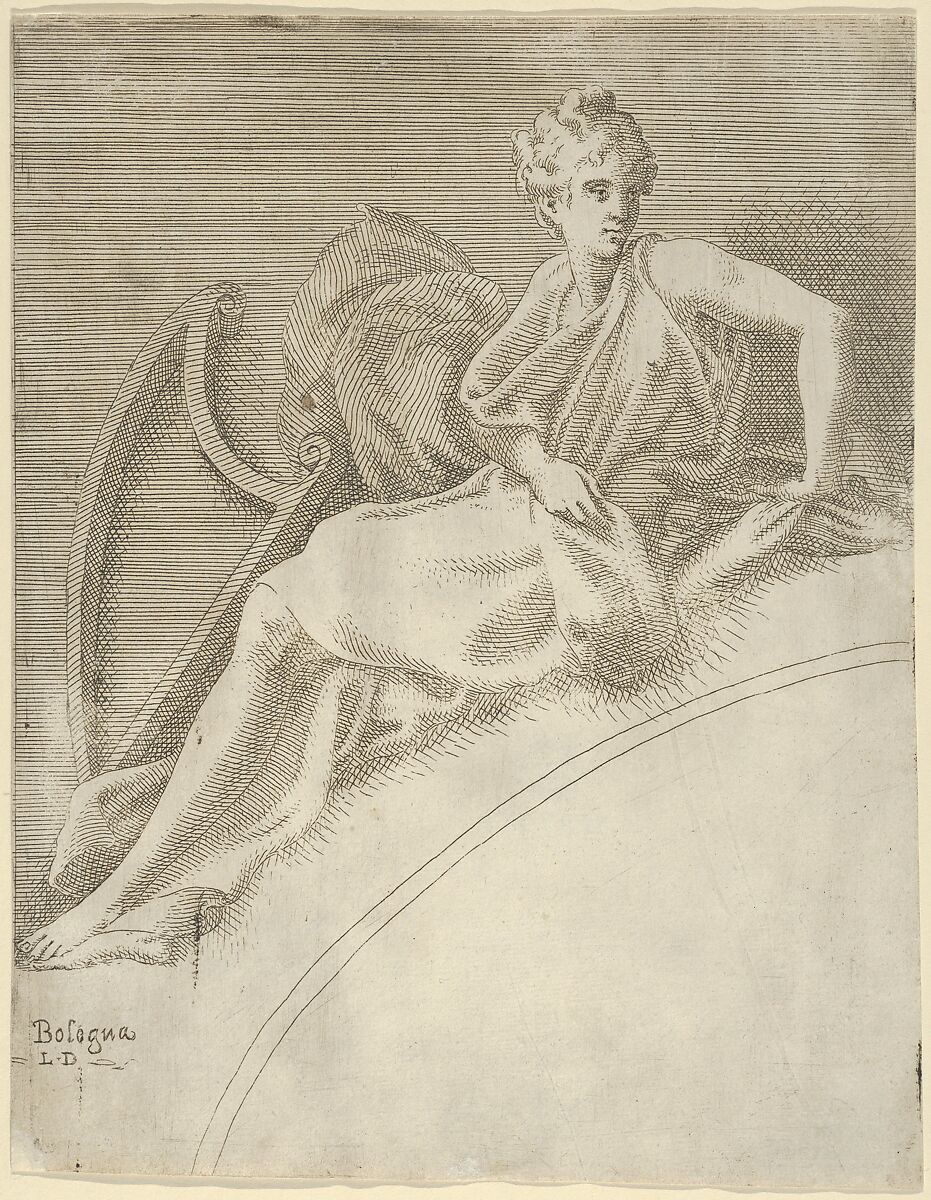 Terpsichore, from "Twelve Muses and Goddesses", Léon Davent (French, active 1540–56), Etching 
