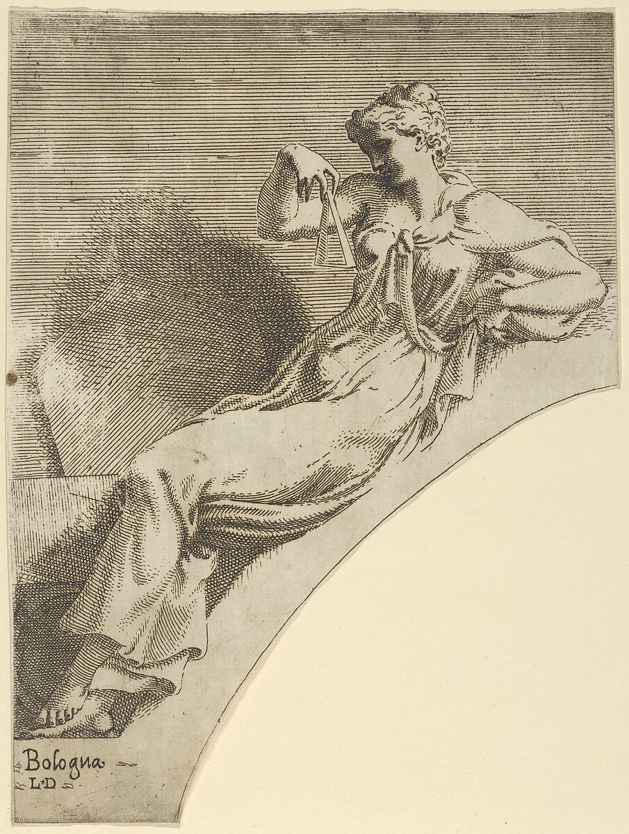 Erato, from "Twelve Muses and Goddesses", Léon Davent (French, active 1540–56), Etching 