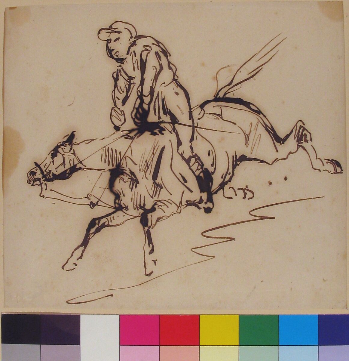Jockey on a Horse, Anonymous, French, 19th century, Pen and brown ink