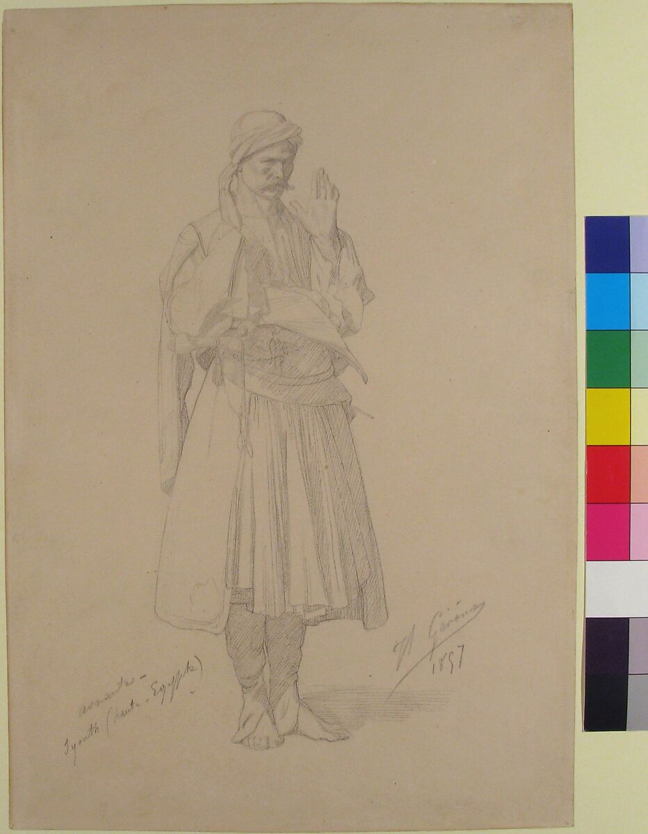 Arnaut Officer in Prayer, Jean-Léon Gérôme (French, Vesoul 1824–1904 Paris), Graphite on wove paper