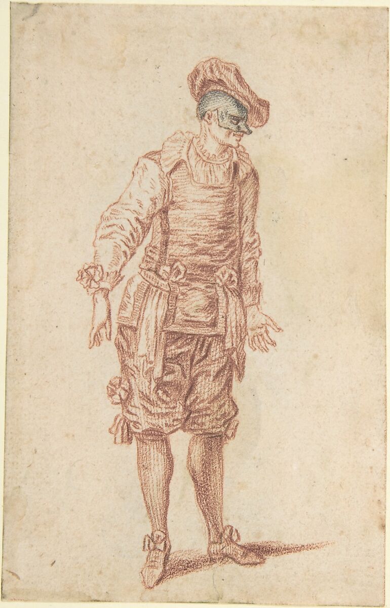 Fabio Costumed as a Doctor, After Claude Gillot (French, Langres 1673–1722 Paris), Red and black chalk. Verso of sheet rubbed in black chalk for transfer. 