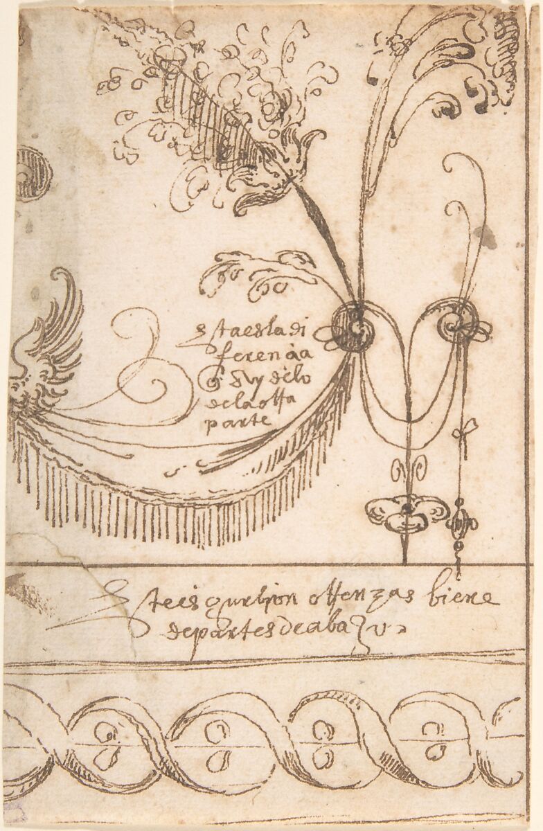 Grotesque ornament comprising a swag and a repeated band, ? attributed to Andrés de Melgar (Spanish, documented S. Domingo de la Calzada, died after 1554), Pen and brown ink 